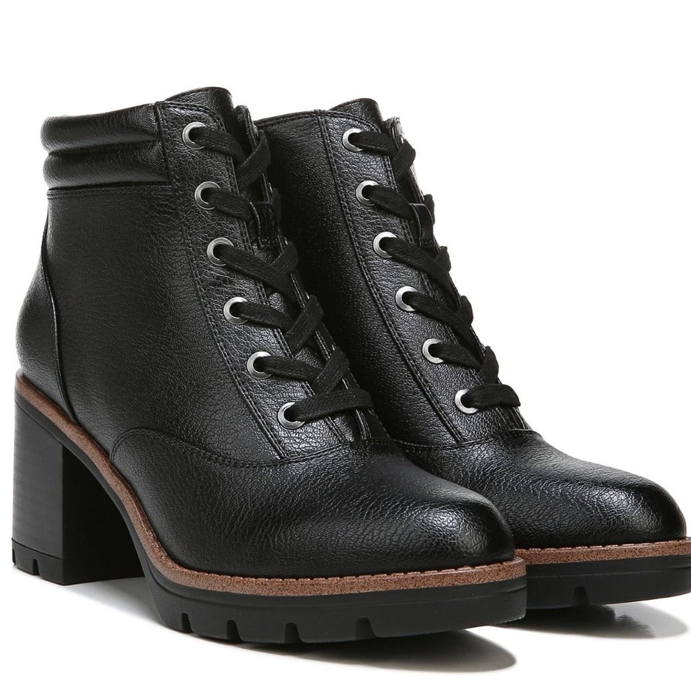 Naturalizer Pleather Madalynn Lace up & Zipper Boots with Block Heels Size 9